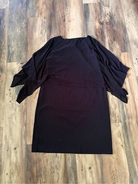 Adore Black Midi Dress with Flowing Batwing Overlay